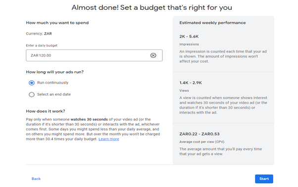 google video ads setting your budget